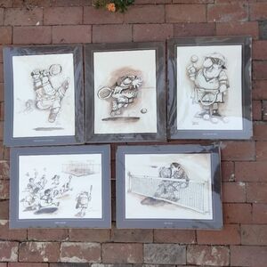 VTG 1970's Gary Patterson Prints Unframed Tennis Themed 16" x 20" Set Of Five